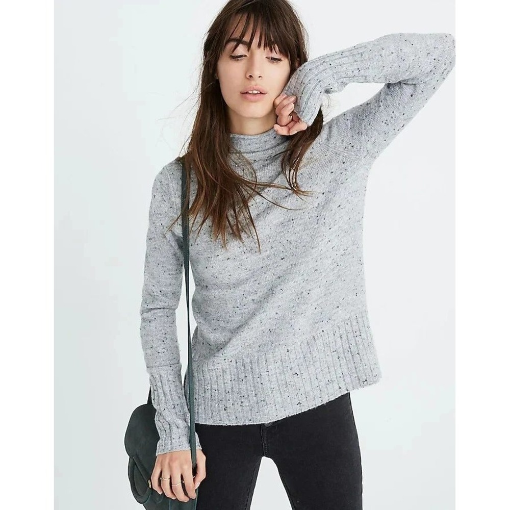 Madewell Womens Donegal Inland Sweater Size Small Gray Speckled Wool Mock Neck